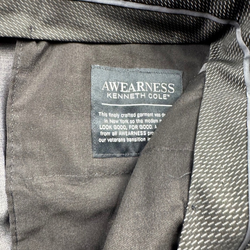 Awearness Kenneth Cole Awear-Tech Slim Fit Gray Suit Mens 30 Regular Wool Blend - Picture 12 of 15